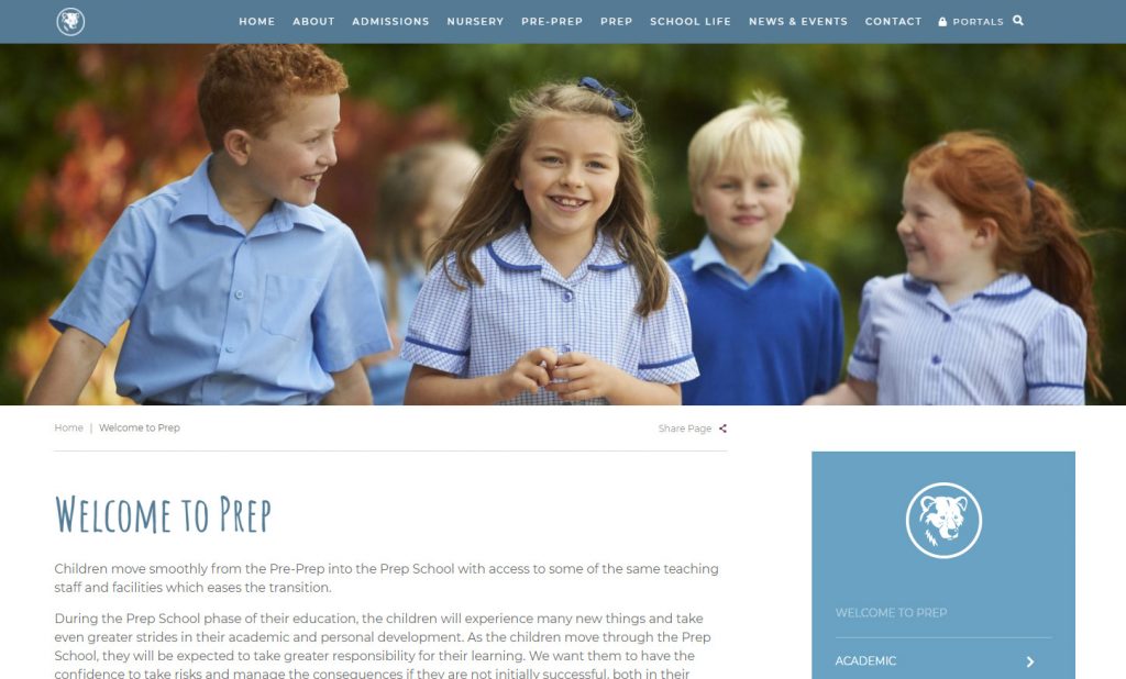 screenshot of the Longacre Prep School site