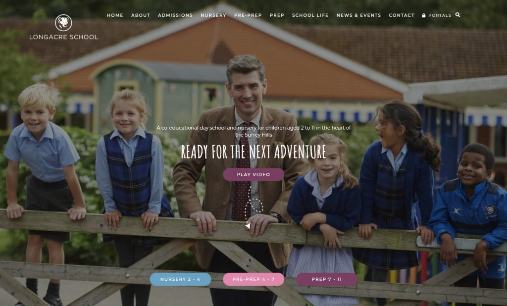 Longacre School front page of the website