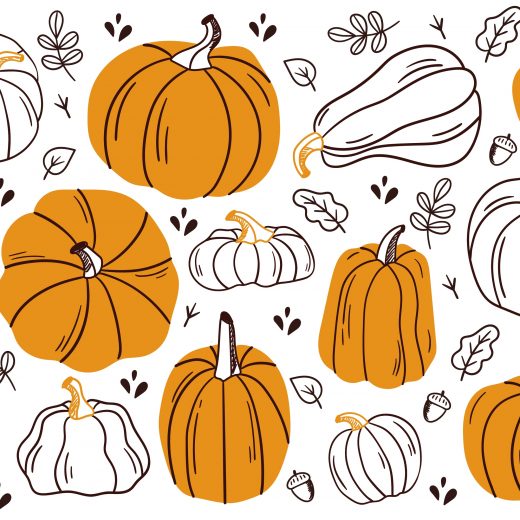 Pumpkins in different colours drawn out digitally